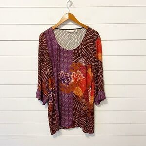 Soft Surroundings | Floral Patch Work Design 3/4 Sleeve 100% Rayon Tunic Size L